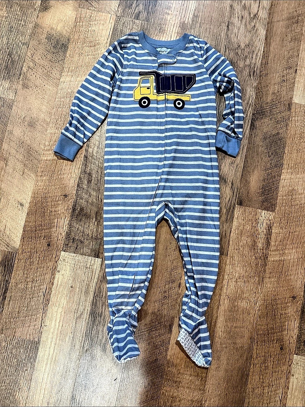 Carter's Dump Truck Footed Pajama Sleeper Striped Blue & White - Size 24 months